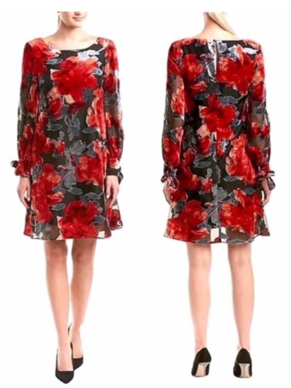 NWT Taylor brand women's Floral Flocked Velvet Shift Dress.